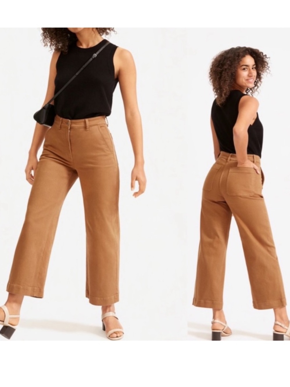 Everlane Tan Light Brown Wide Leg High Waist Cropped Cotton Denim Jeans Size 0